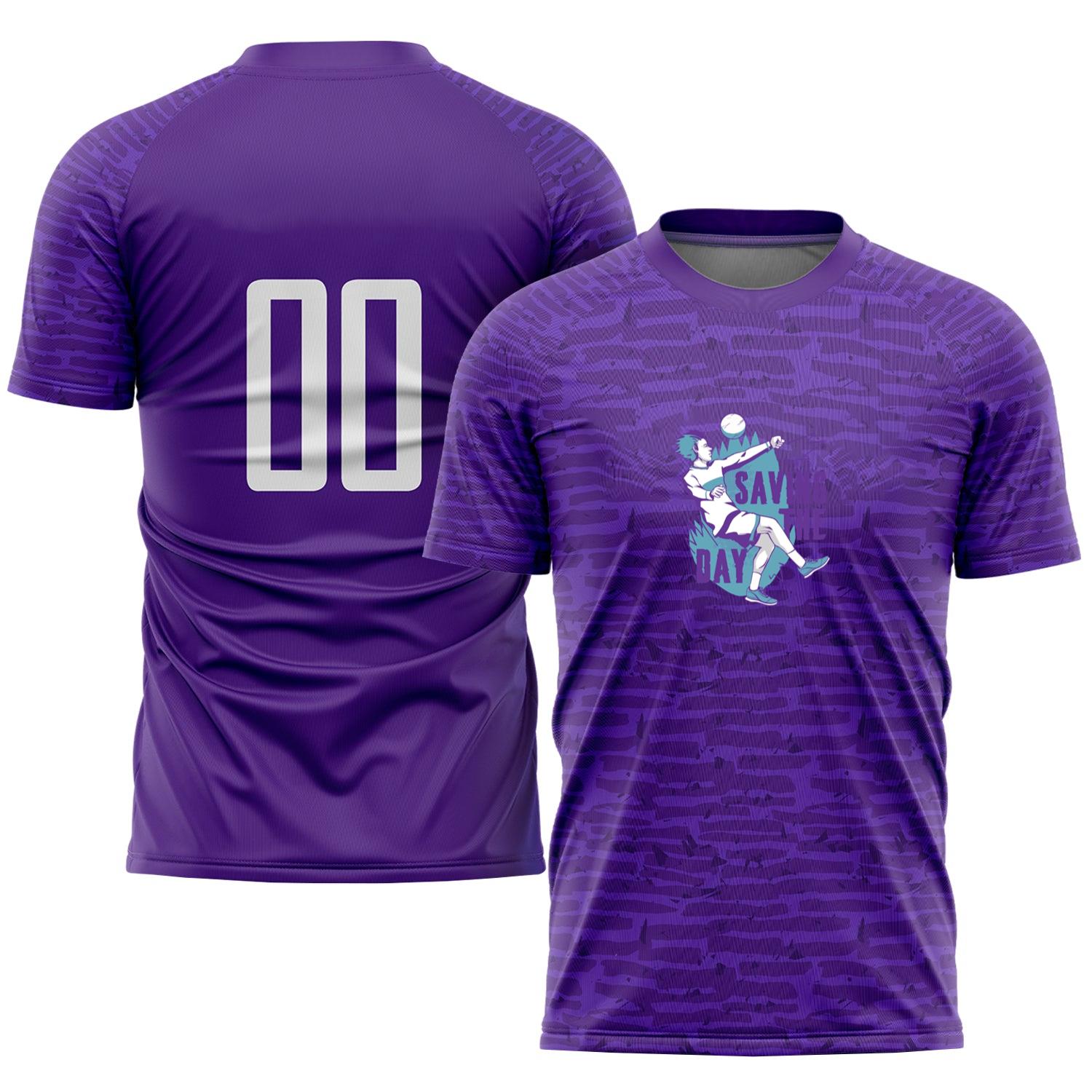 Soccer Player Kicking A Ball With The Words Saving The Day Classic Soccer Jersey
