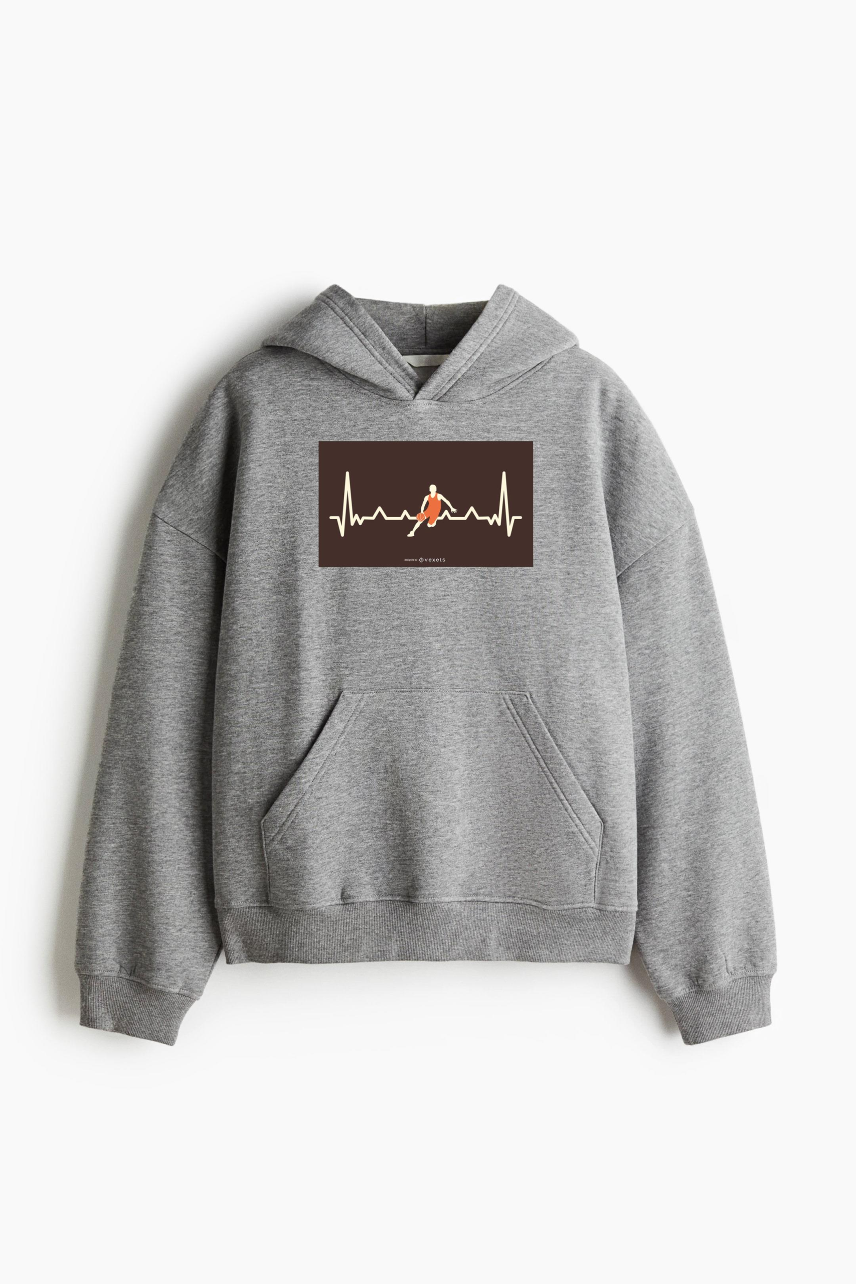 Basketball Heartbeat Line Design Loose-Fit Printed Hoodie