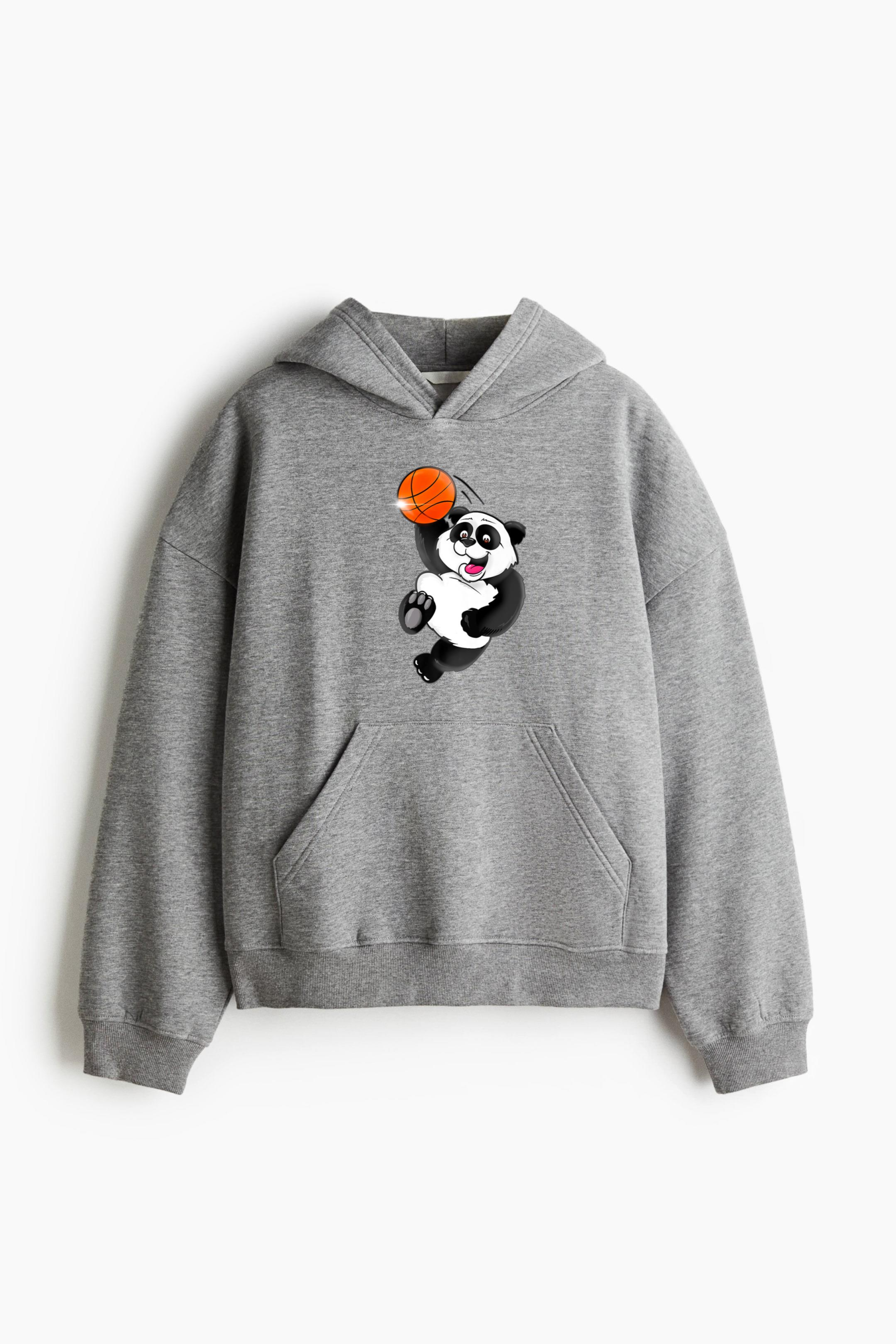 Basketball Panda Slam Dunk Loose-Fit Printed Hoodie