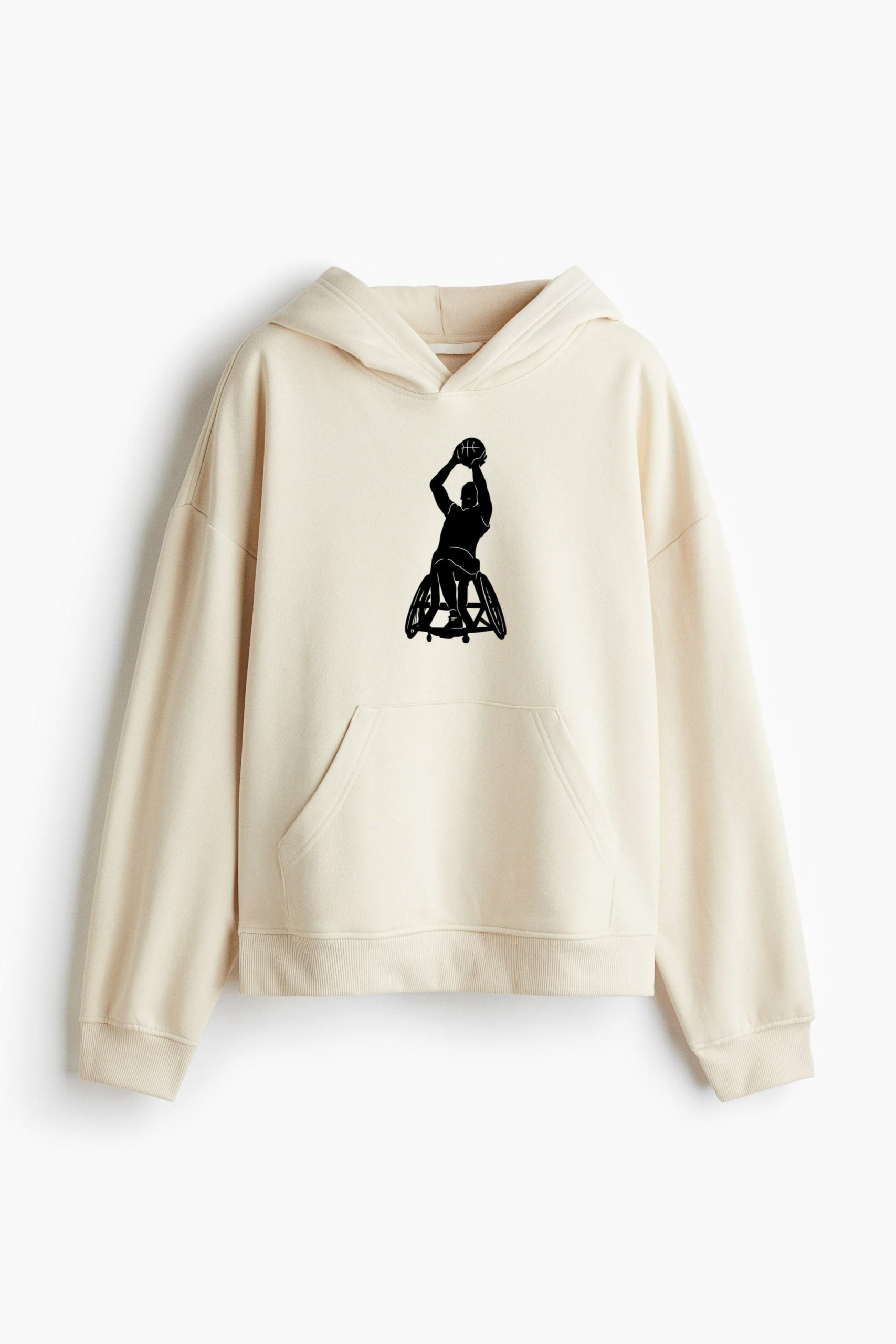 Basketball Sport Disability Athlete Silhouette Loose-Fit Printed Hoodie - Image 3
