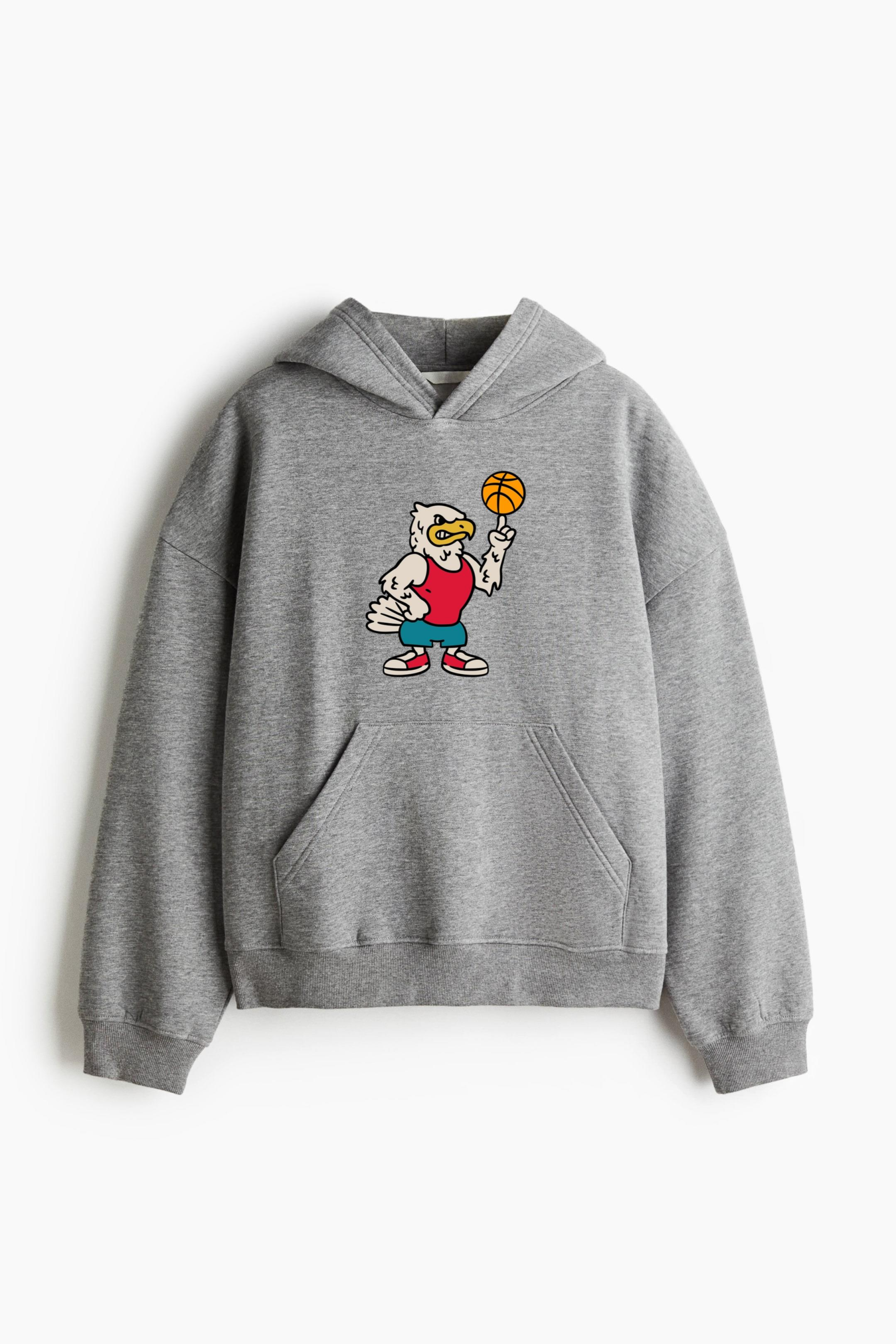 Eagle Mascot Holding A Basketball Ball Loose-Fit Printed Hoodie