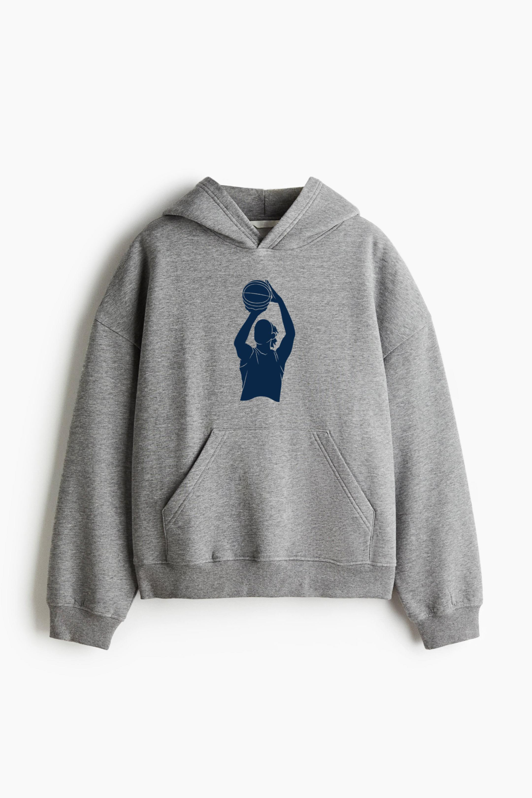 Female Basketball Player Shoot Cut Out Loose-Fit Printed Hoodie
