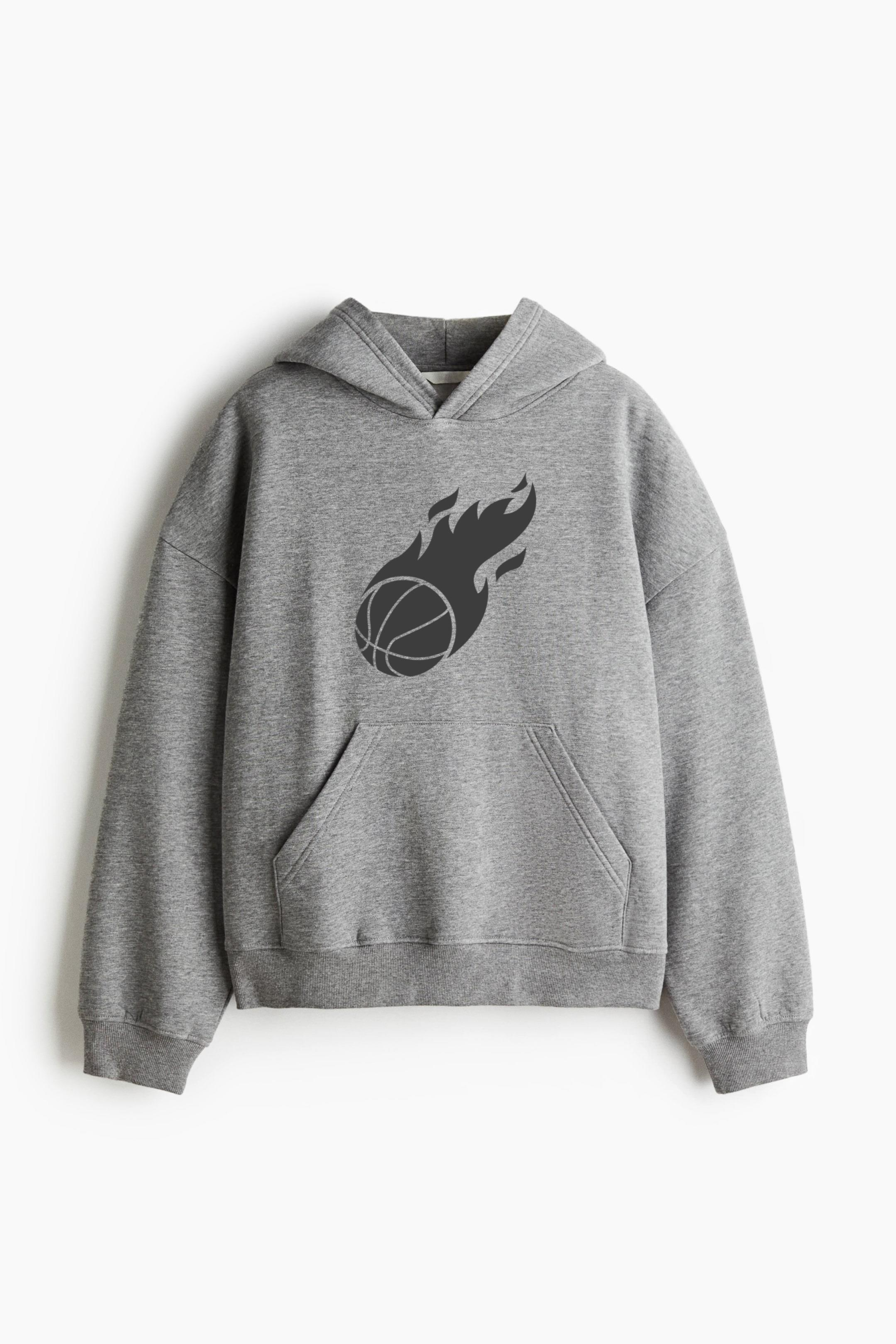 Flaming Basketball Ball Cut Out Loose-Fit Printed Hoodie