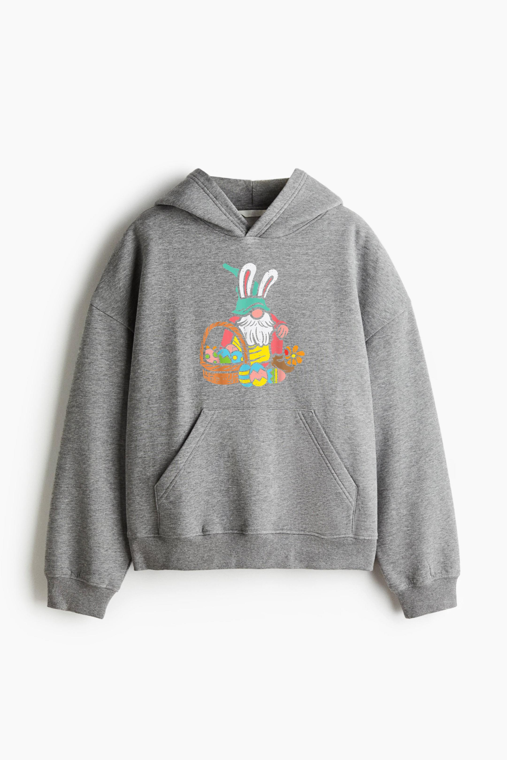 Gnome Bunny Easter Eggs Basket Easter Day Loose-Fit Printed Hoodie