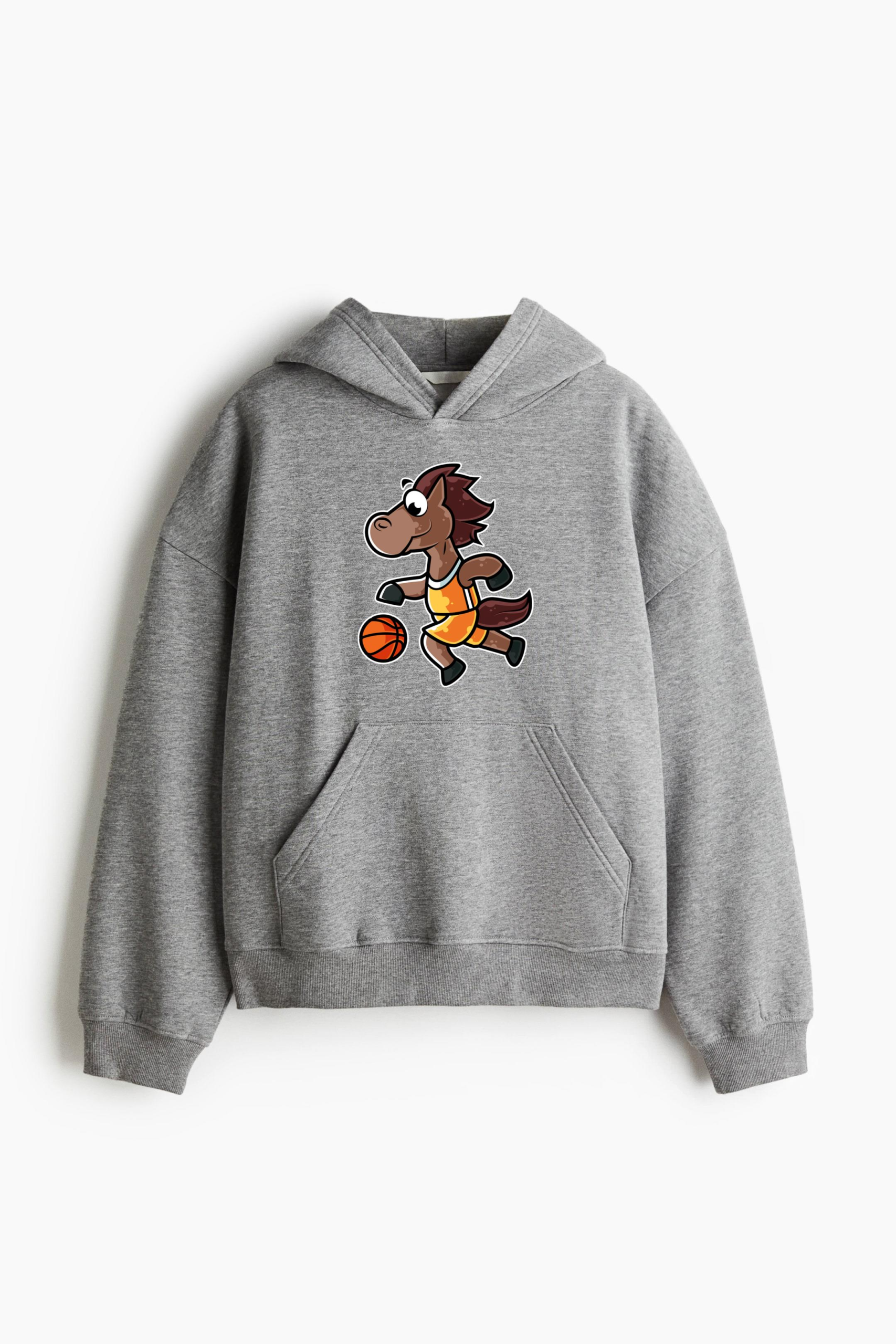 Horse Basketball Loose-Fit Printed Hoodie
