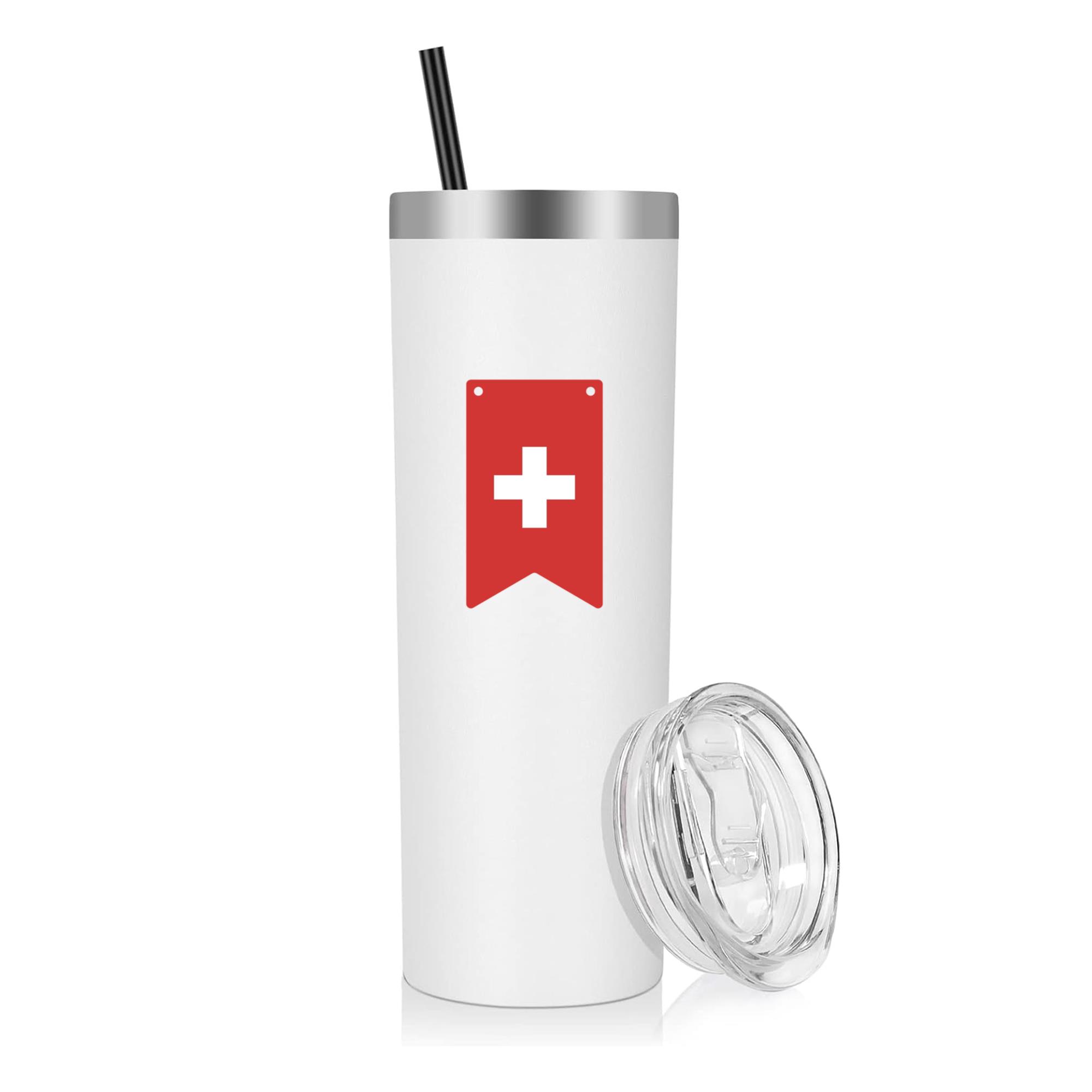 Switzerland Flag Inspired Pennant Soccer National Flag Pennant 20oz Stainless Steel Tumbler - Image 4
