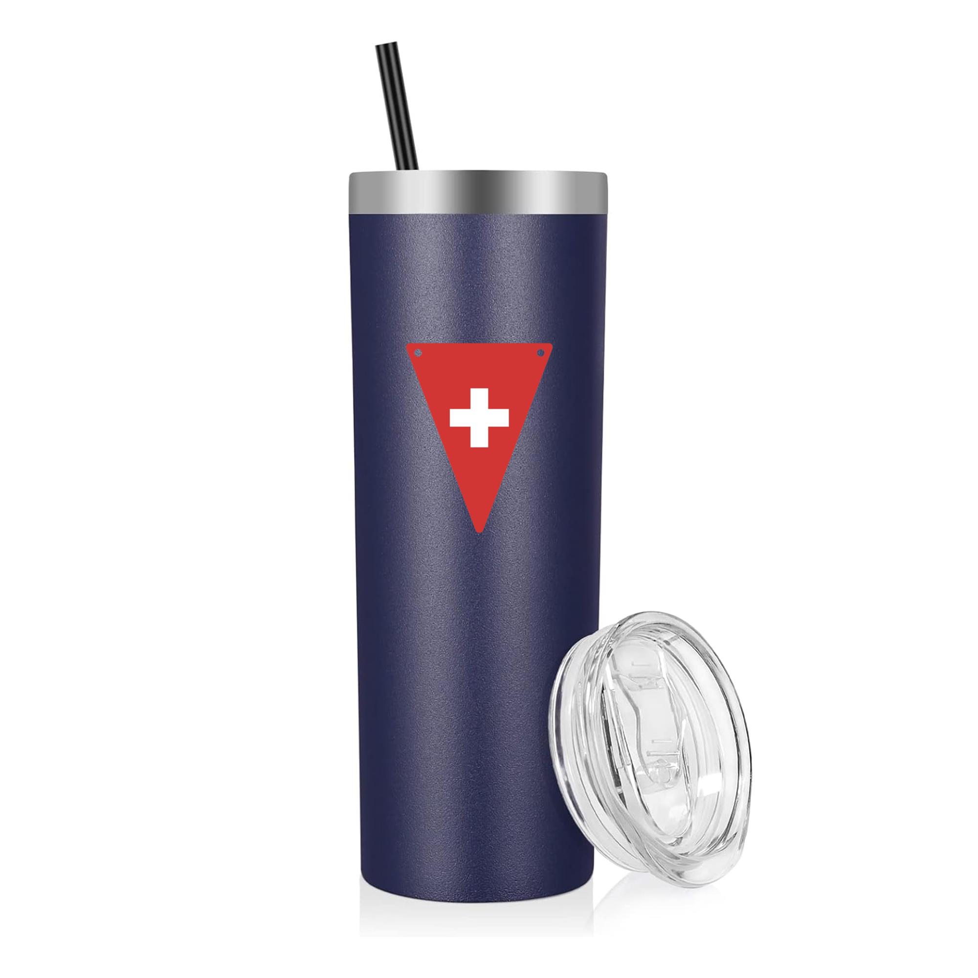 Switzerland Flag Inspired Triangular Pennant Soccer National Flag Pennant 20oz Stainless Steel Tumbler