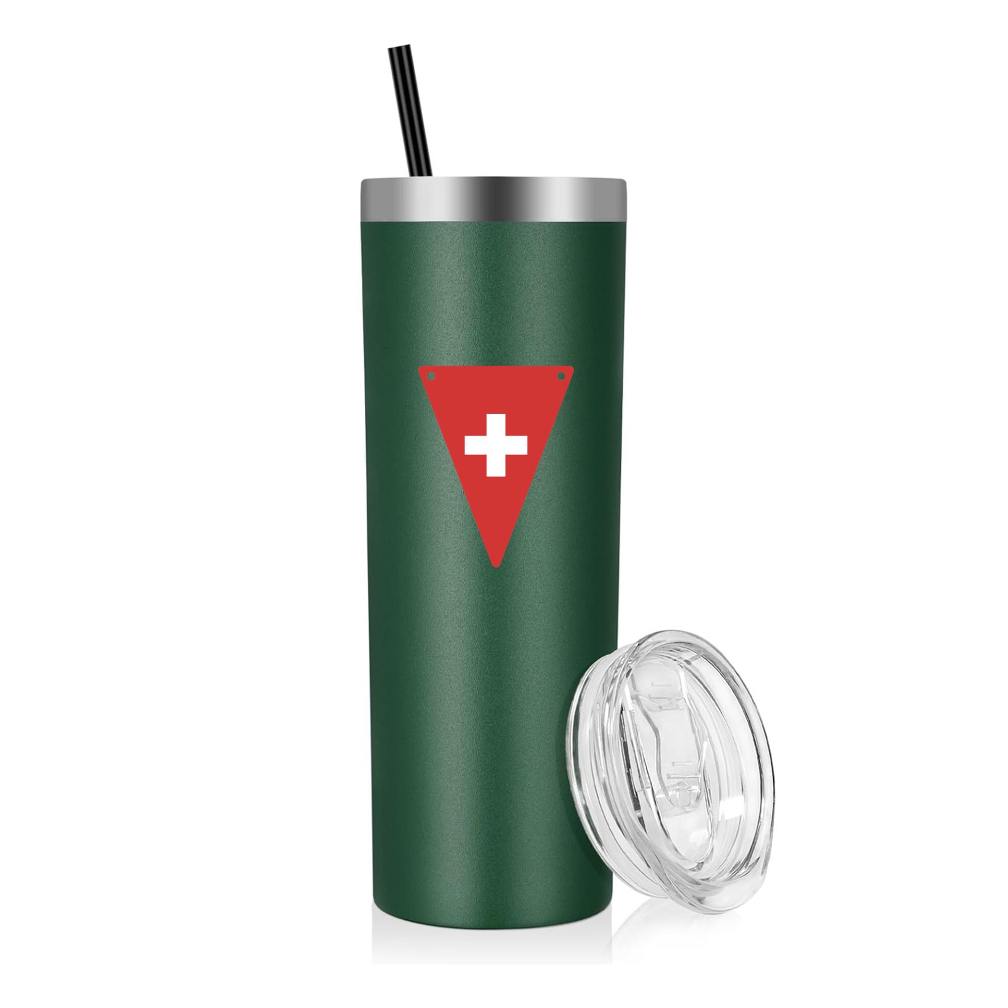 Switzerland Flag Inspired Triangular Pennant Soccer National Flag Pennant 20oz Stainless Steel Tumbler - Image 5