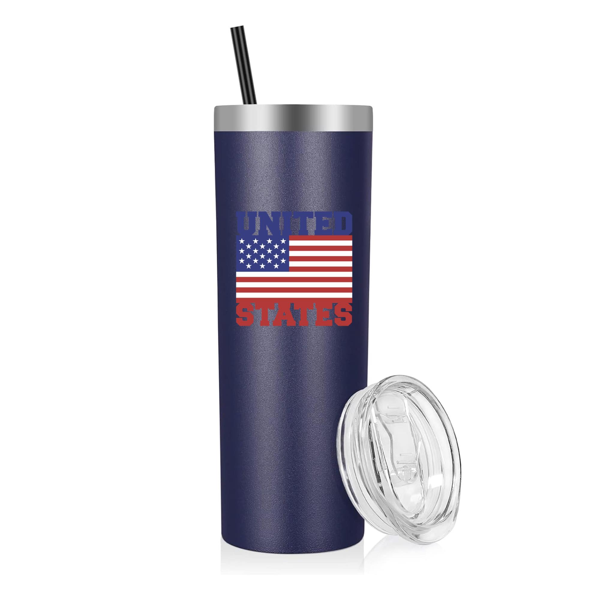 United States Name Written On A National Emblem Soccer Emblem Badge Icon 20oz Stainless Steel Tumbler