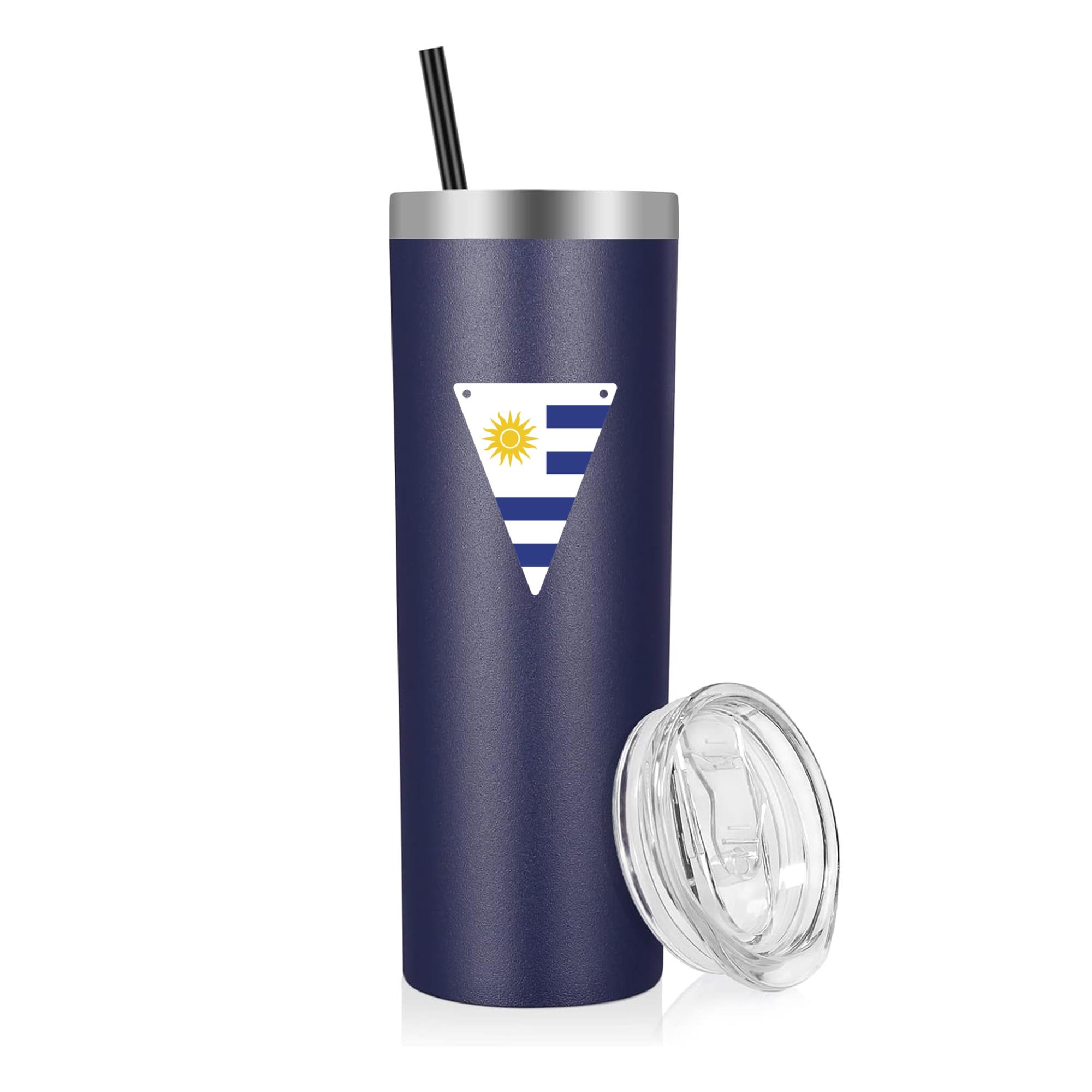 Uruguay Flag Inspired Triangular Pennant Soccer National Flag Pennant 20oz Stainless Steel Tumbler