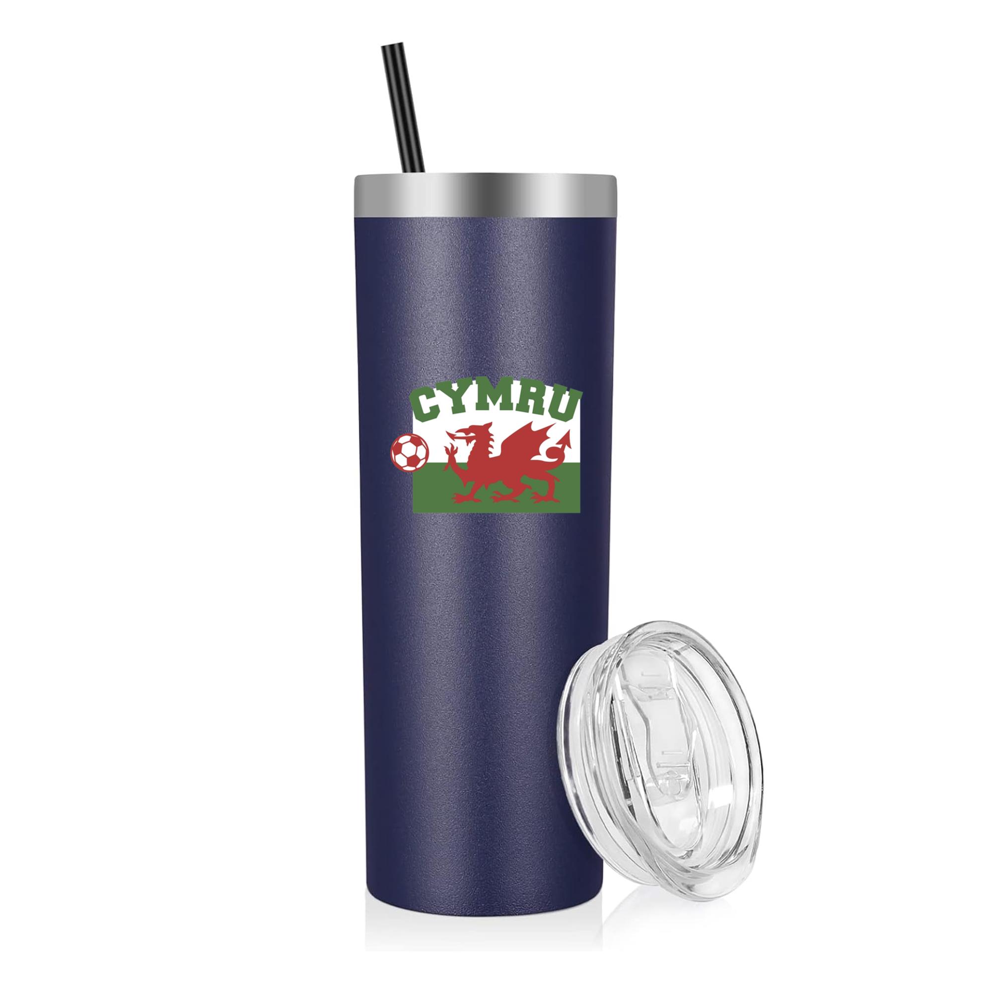 Wales Name Written On A National Emblem Soccer Emblem Badge Icon 20oz Stainless Steel Tumbler
